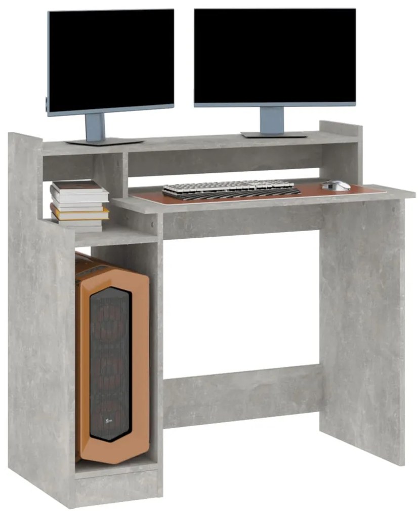Secretária c/ LED 97x45x90cm derivados madeira cinzento cimento