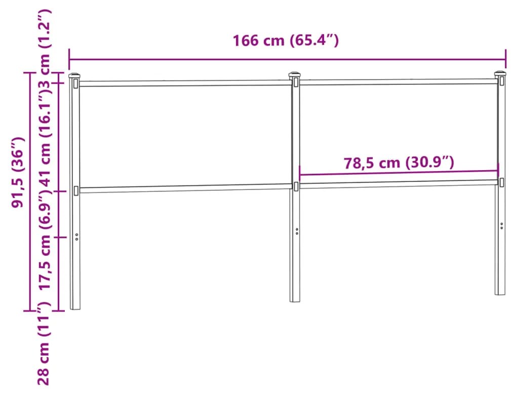 Cabeceira de cama 160 cm derivados madeira/aço carvalho fumado