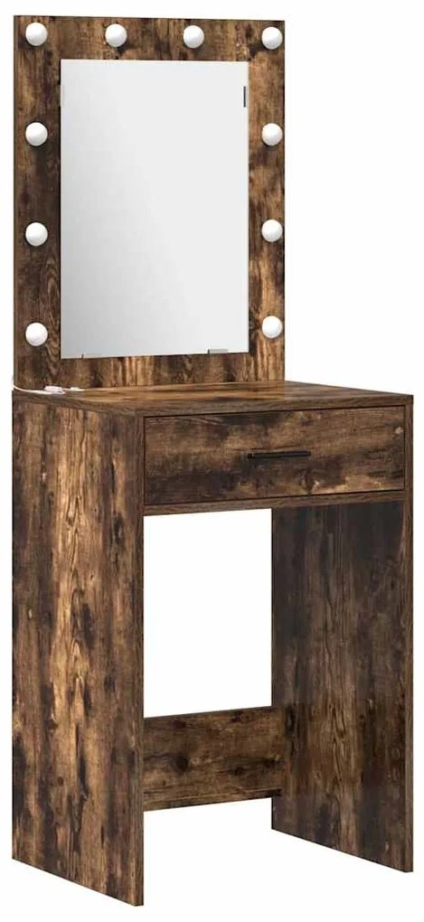 Conjunto de Mesa de Maquilhagem de 3 Peças Carvalho Fumado Madeira de
