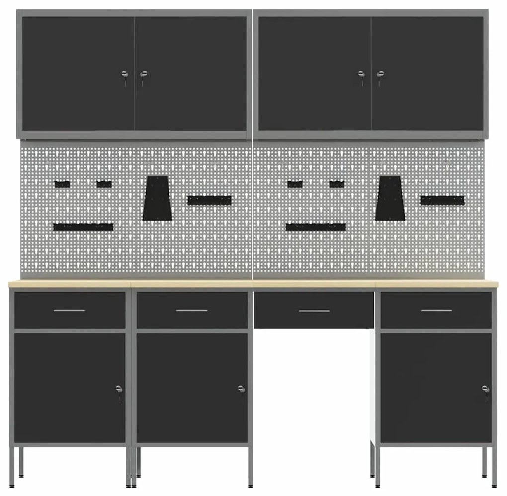Conjunto de Armário vidaXL Conjunto de 10 Preto Aço 200 x 55 x 200 cm