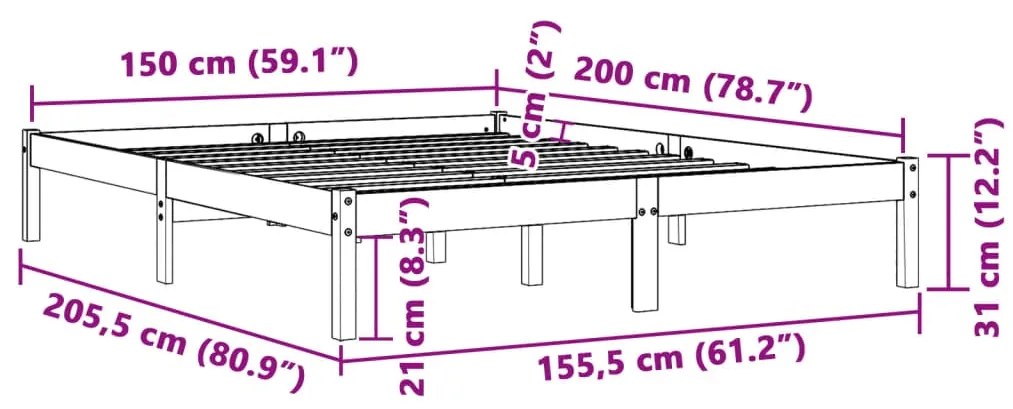 Estrutura de cama 150x200 cm madeira pinho maciça castanho cera