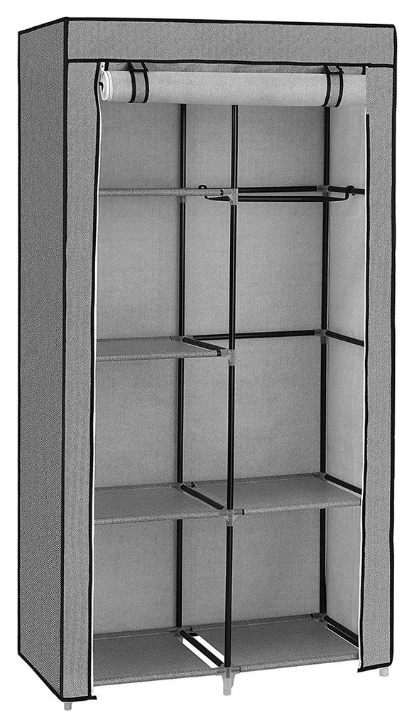 Guarda-roupa de tecido com 6 prateleiras e 2 varões | SONGMICS | 88 x 45 x 168 cm | cinzento | RYG084G22.