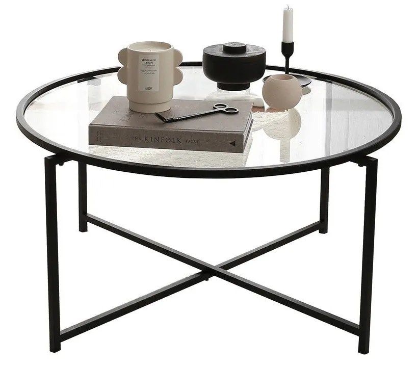 Mesa de Café Sun - Preto Mate - Vidro Temperado 83x40x83cm
