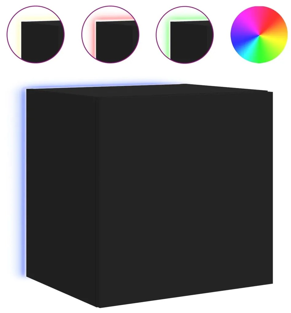 Móveis de parede p/ TV com luzes LED 2 pcs 40,5x35x40 cm preto