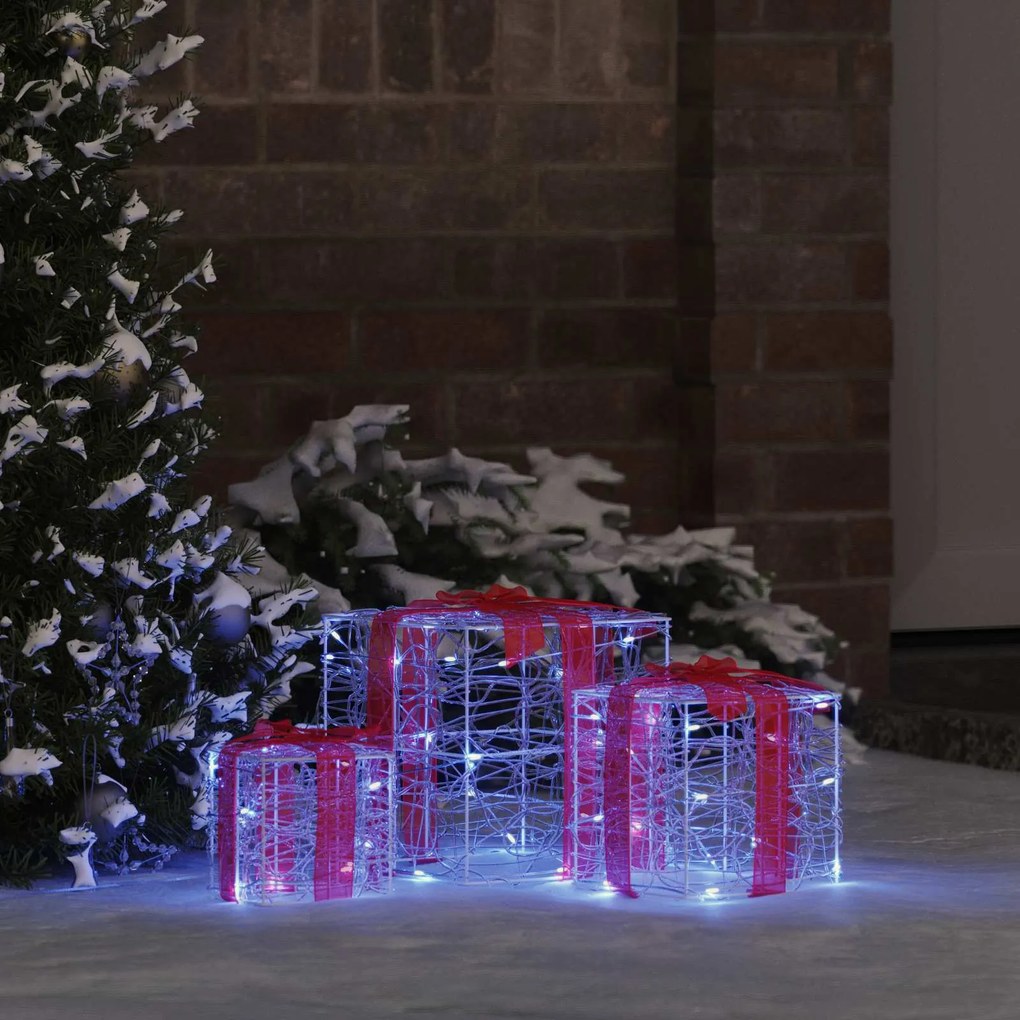 vidaXL Caixa de Presente com 60 LEDs 3 pcs Azul 20 x 20 x 20 cm Acrílo