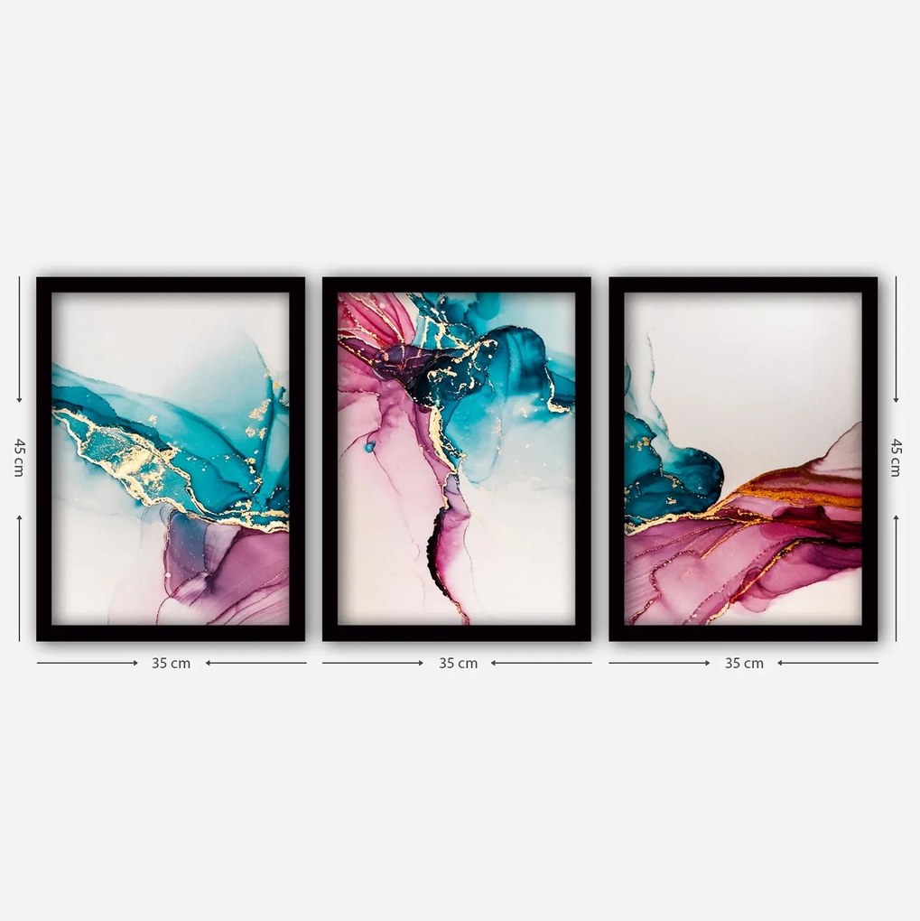 Pintura Decorativa em Moldura 3SC156 – Multicolor – 35 x 45 cm (3 Peça