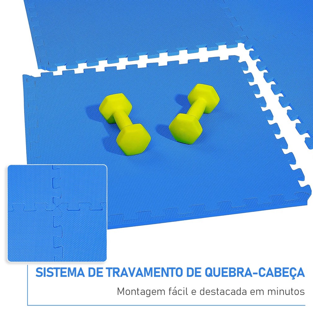 HomCom Tapete puzzle para Crianças e Bebés - Azul - Borracha Espuma EVA - 2,88 m²