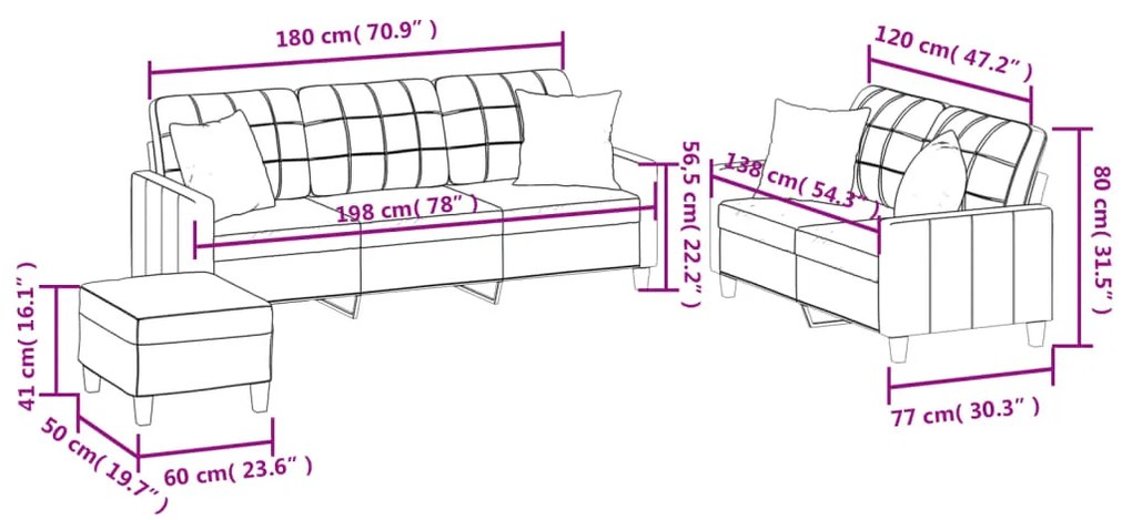 3 pcs conjunto de sofás com almofadas couro artificial cinzento