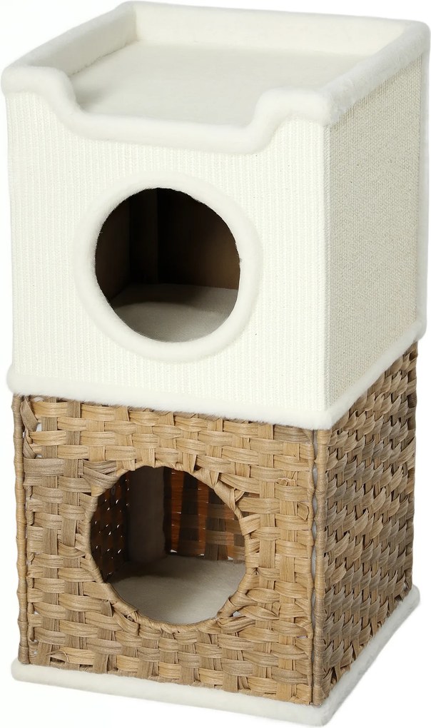 Compartimento aberto para gatos de interior com 3 níveis, torre para gatos com arranhador de sisal, 41 x 41 x 75,5 cm, creme