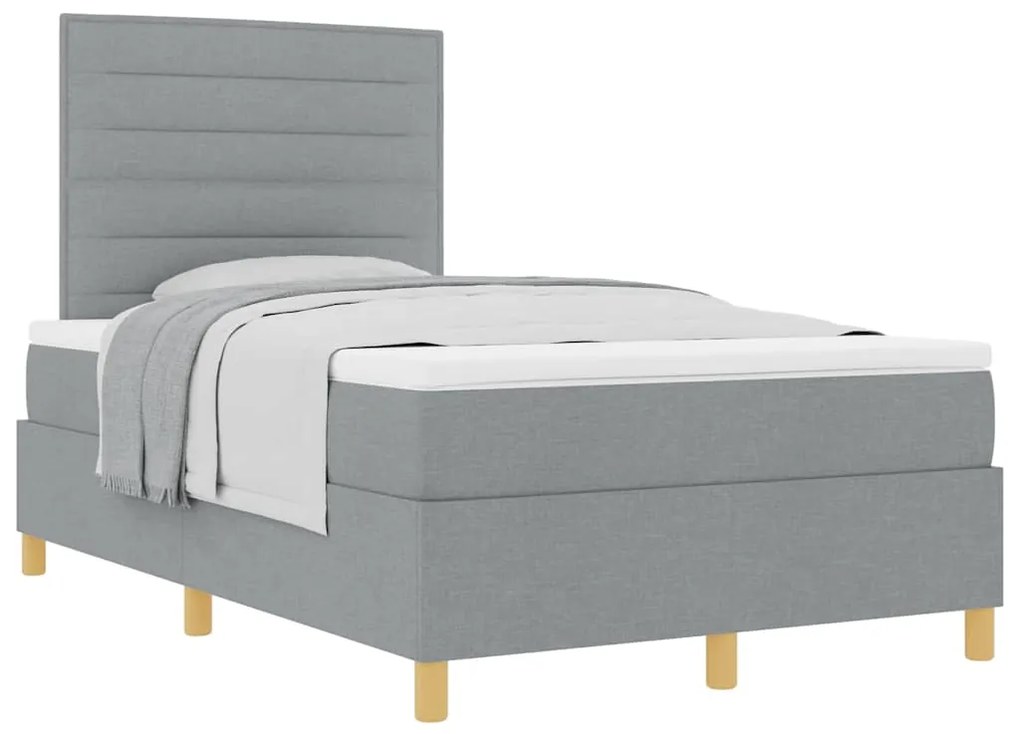 Cama com molas e colchão cinzento-claro pequena de casal em tecido