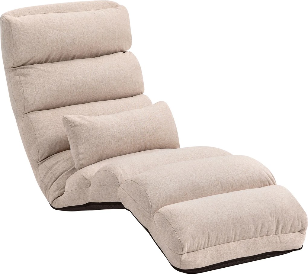 Poltrona individual conversível 58 x 119 x 78 cm com encosto e apoio para a cabeça ajustáveis em 5 posições, bege