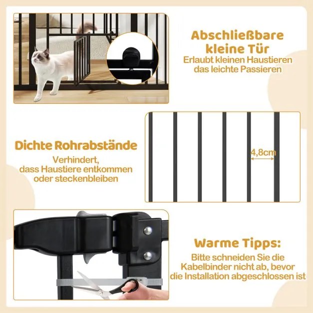 Grelha de proteção para cães 74-104 cm x 76 cm, grelha para porta sem perfuração,com porta pequena, preta
