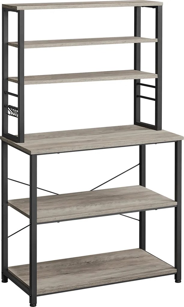 Armário de cozinha com prateleiras e ganchos Design industrial 40 x 80 x 167 cm greige-preto