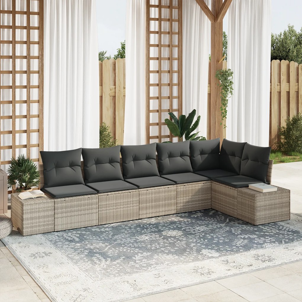 Conjunto de Sofás de Jardim de 6 Peças com Almofadas Cinza Claro Ratta