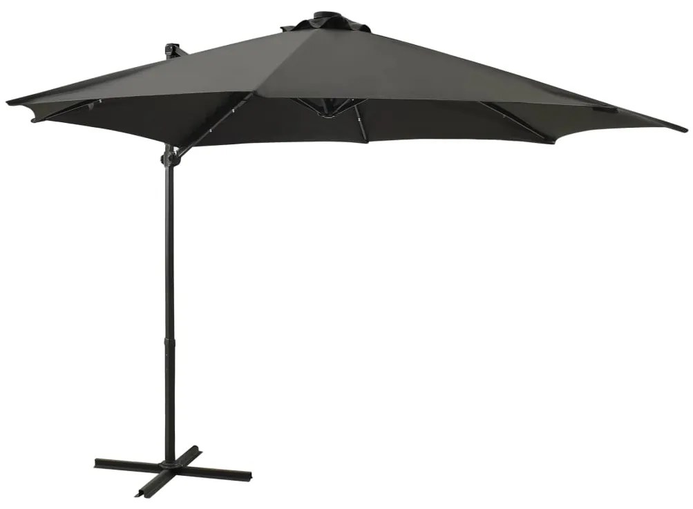 Guarda-sol jardim cantilever c/ poste/luzes LED 300cm antracite