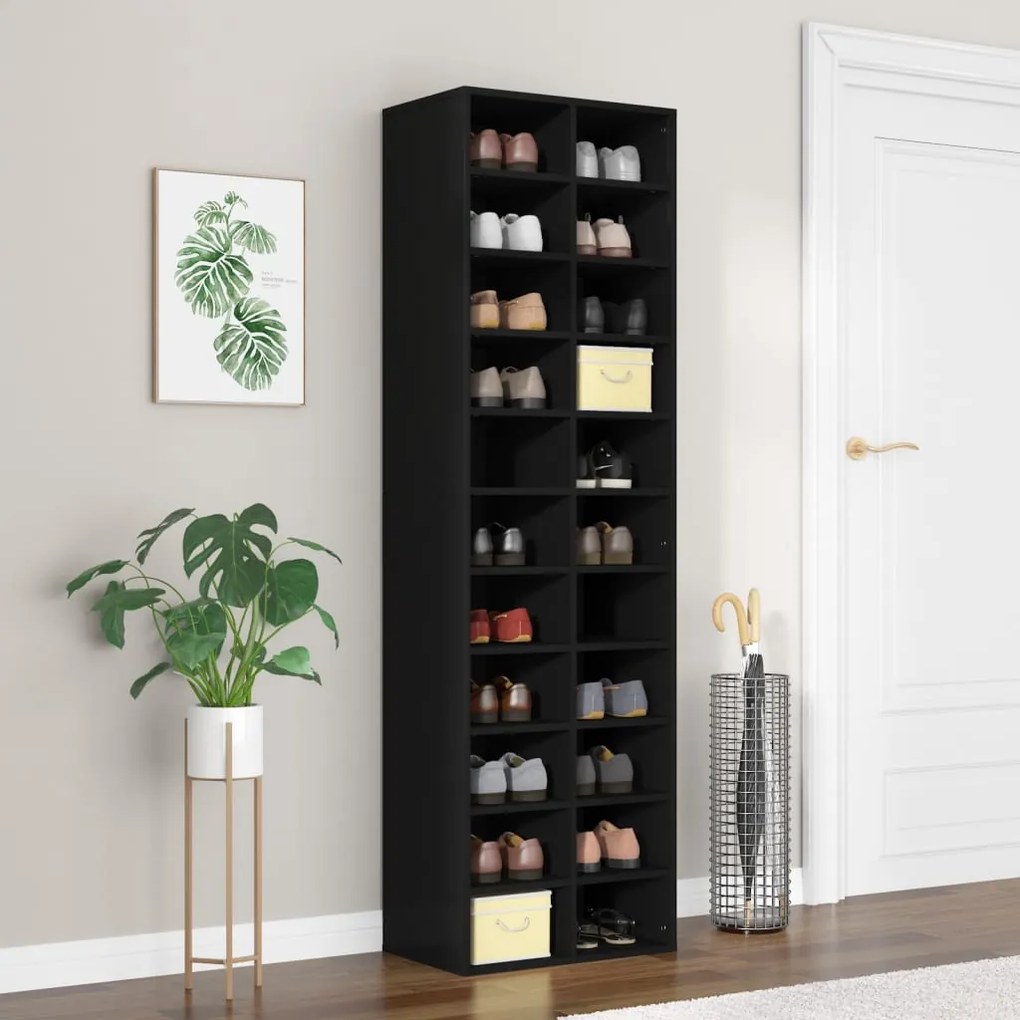 vidaXL Armário para sapatos 54x34x183 cm contraplacado preto