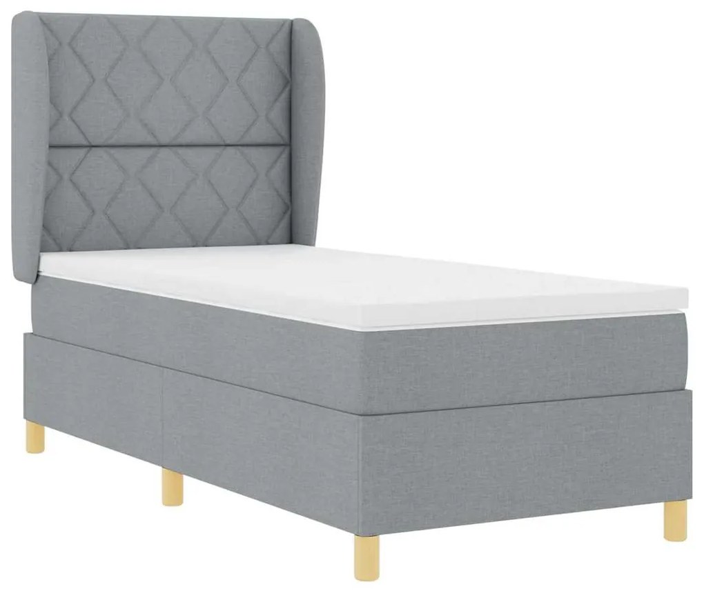 Cama Box Spring com Colchão Cinza Claro 90x190 cm em Tecido