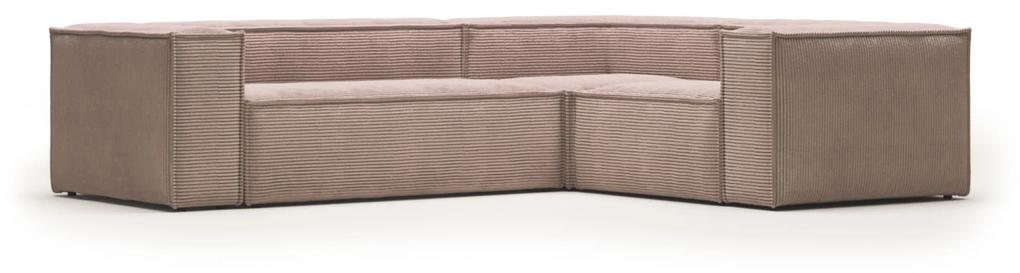 Kave Home - Sofá de canto Blok 3 lugares bombazine grossa rosa 290 x 230 cm
