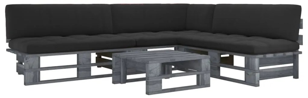 vidaXL 4 pcs conj. lounge paletes c/ almofadões pinho impregnado cinza