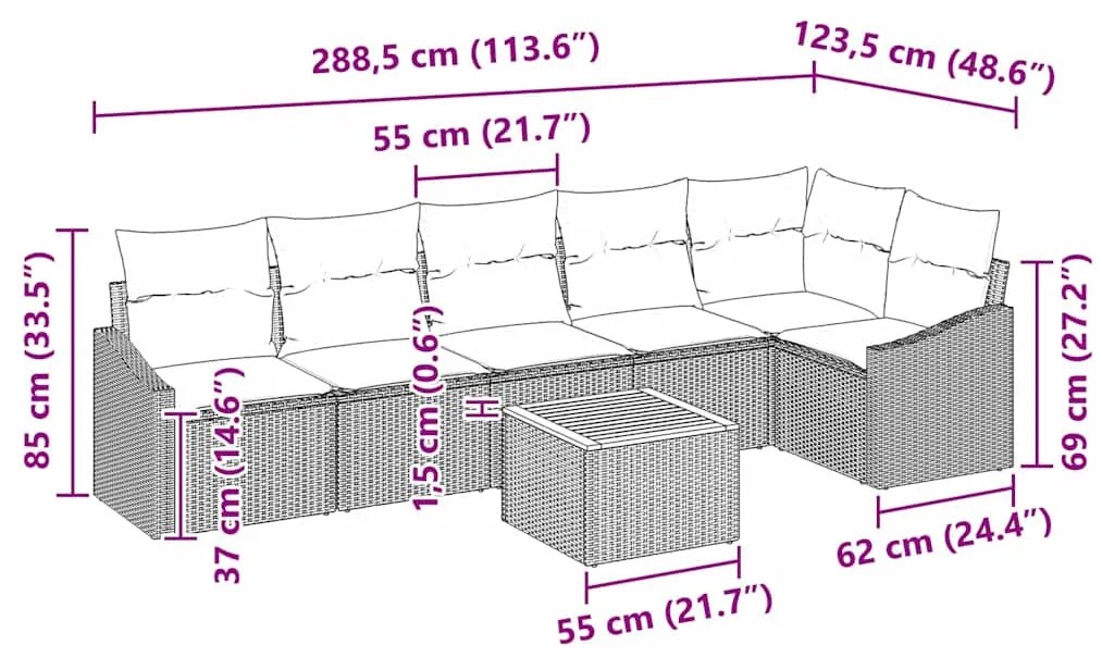 Conjunto de Sofá de Jardim de 7 Peças com Almofadas Pretas em Rattan d