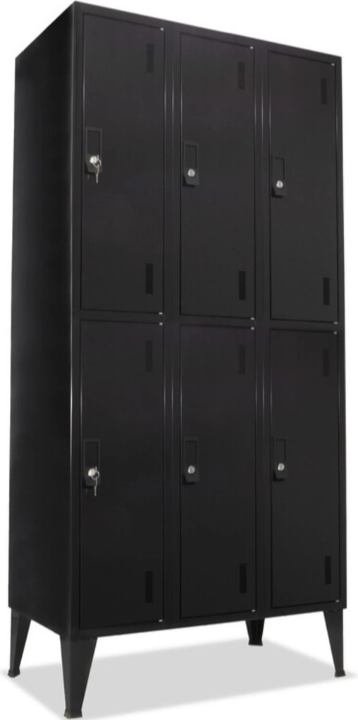 Cacifo Metálico Preto Triplo 6 Portas 1900×900×500 mm com Chave Standard