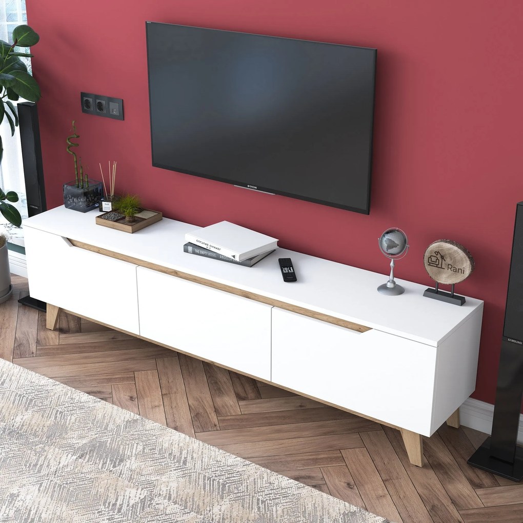 Móvel TV D1 – Branco Nogueira – 180x48,6x35 cm