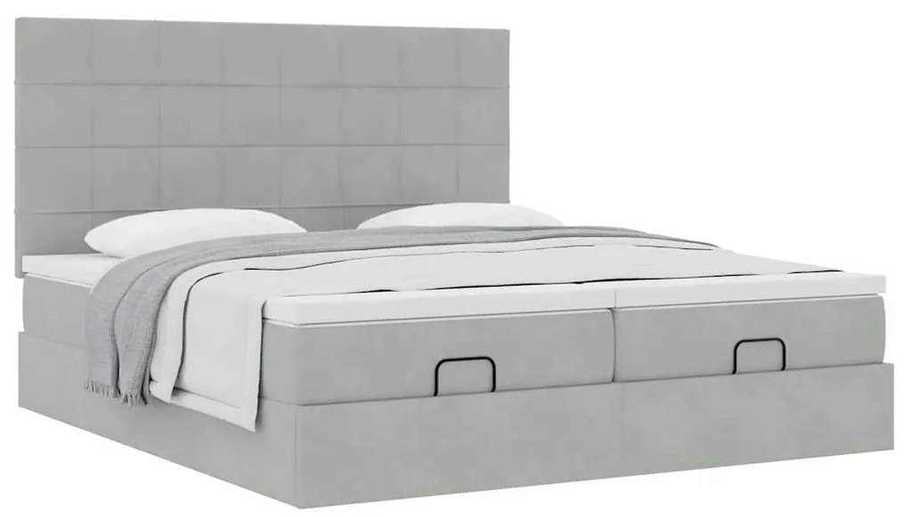 Estrutura cama otomana colchões 160x200cm veludo cinzento claro