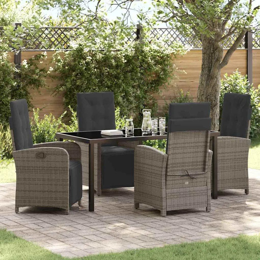 vidaXL Conjunto de Jantar para Jardim com 5 Peças e Almofadas Cinza de Rattan