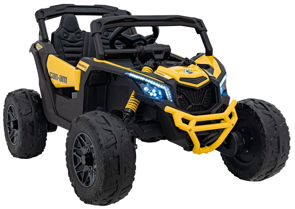 Carro elétrico para Crianças 24V 4x4 4 motores 200W ATV CAN-AM Maverick Rodas Espuma EVA, assento couro ecológico Carga até 30 kg Amarelo