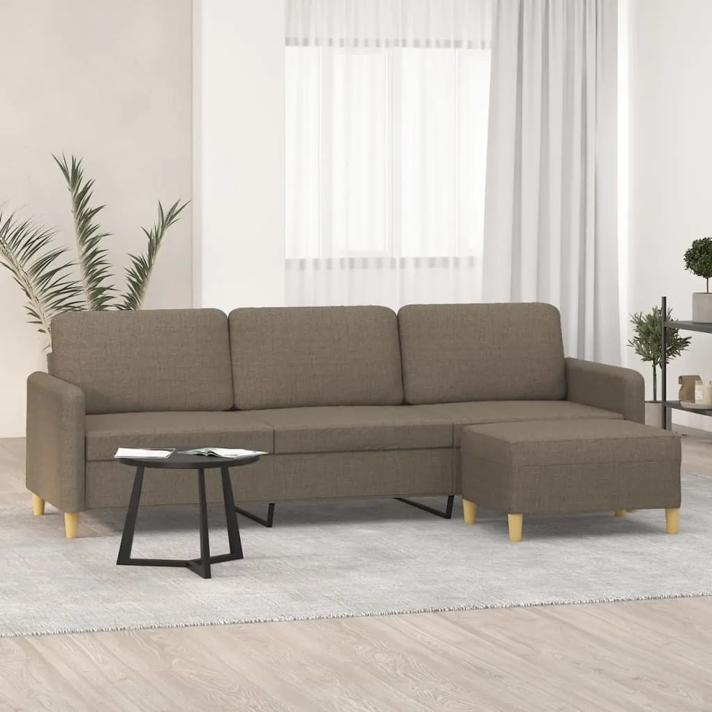 Sofá de 3 lugares + apoio de pés 210cm tecido cinza-acastanhado