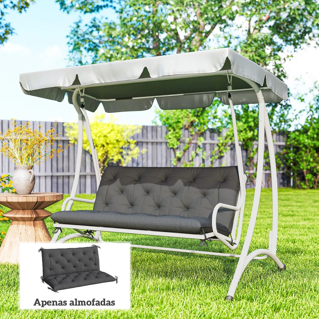 Almofada para Banco de Jardim ou para Baloiço de Jardim (NÃO INCLUIDOS) 120x110x12 cm de 2 Lugares com 6 Cordões de Fixação Preto