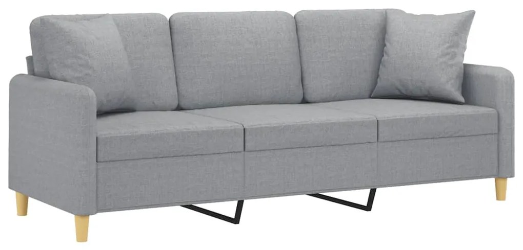 Sofá 3 lugares + almofadas decorativas 180cm tecido cinza-claro