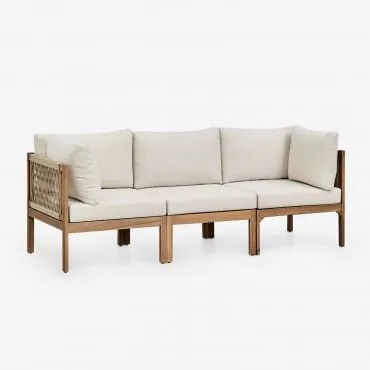 Sofá Modular De Jardim De 3 Peças Com Apoios De Braço Em Madeira De Acácia Branson Branco Gardênia - Castanho Acácia - Sklum