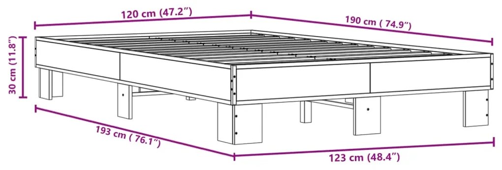 Estrutura de cama 120x190 cm derivados madeira/metal