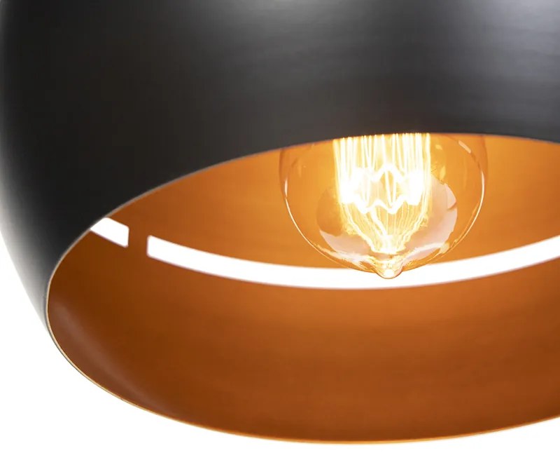 Candeeiro de suspensão design preto com interior dourado 3-luzes - Buell