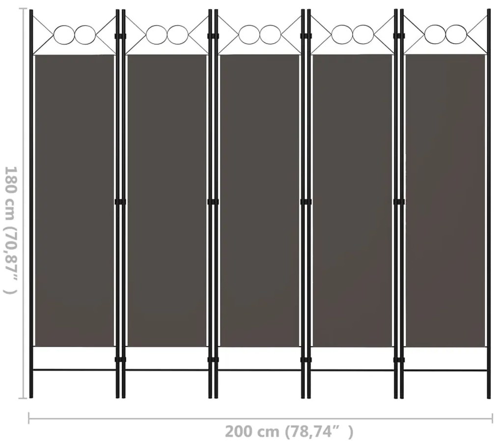 Divisória de quarto com 5 painéis 200x180 cm antracite