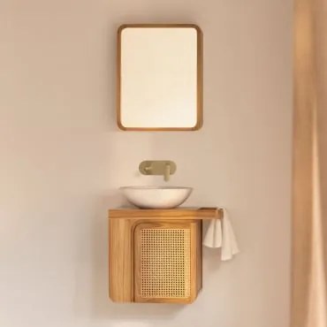 Conjunto De Móvel De Casa De Banho Suspenso 60x40 Cm Em Madeira De Teca Georgy Madeira De Teca & Cimento Redondo Branco Ø40 Cm Zavion - Sklum