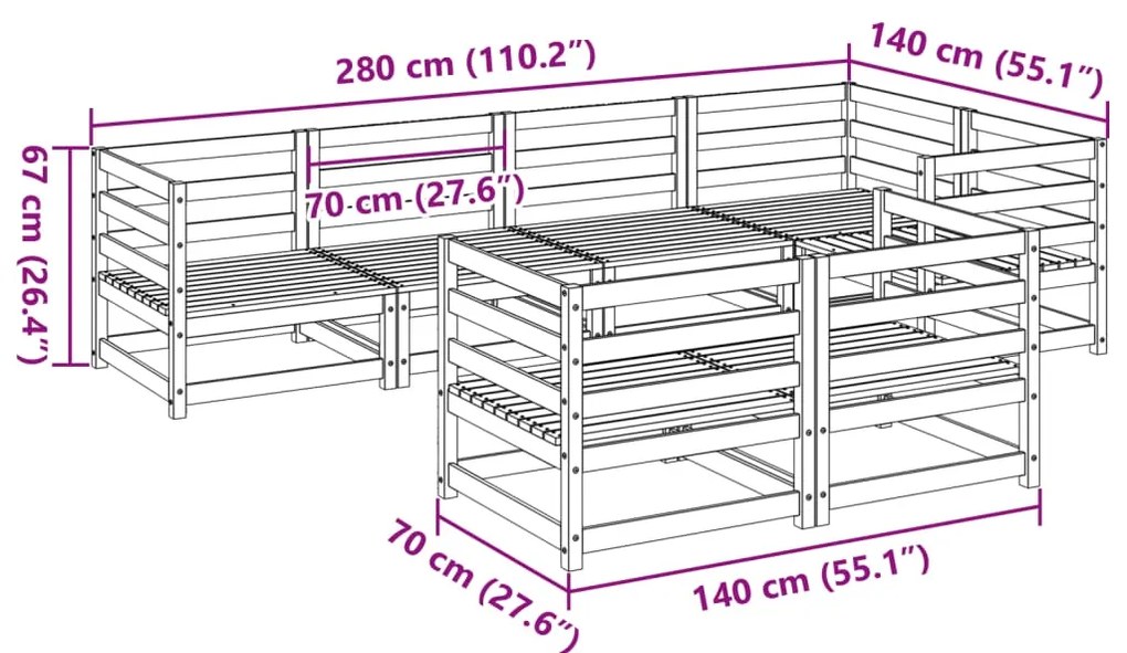 7 pcs conjunto sofás de jardim madeira de pinho castanho cera