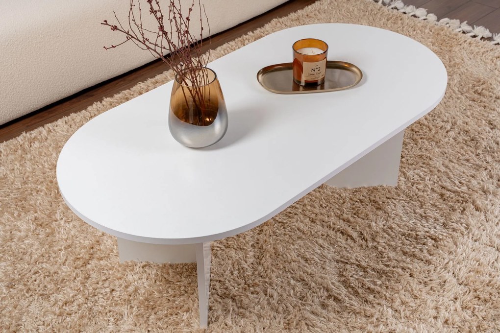 Mesa de Centro "Sable" – Branco, 105x65x40 cm, Design Acolhedor