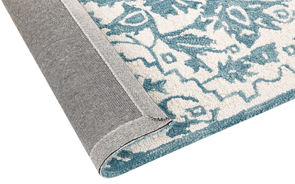 Tapete de lã azul e branca 200 x 200 cm AHMETLI Beliani