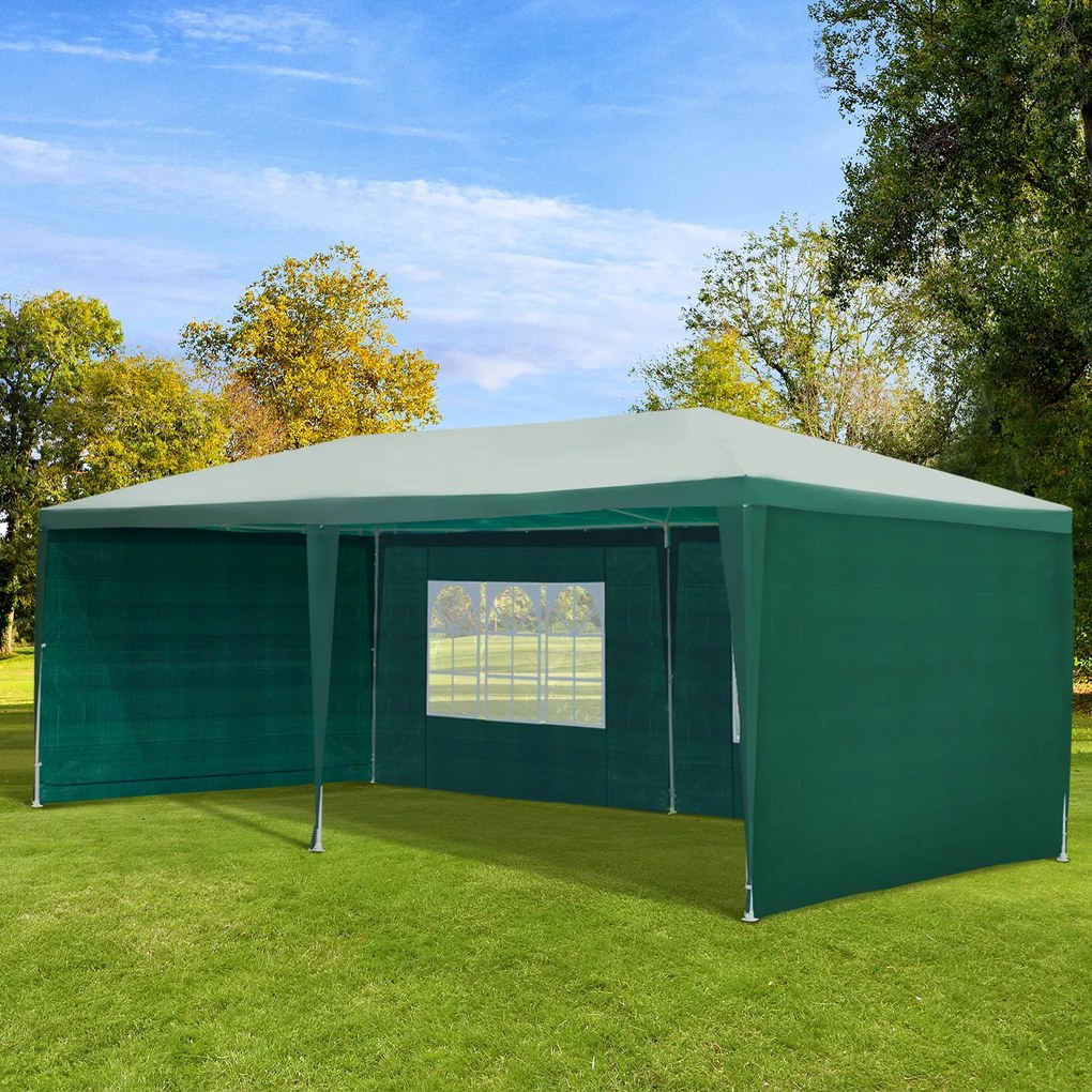 Outsunny Tenda para Festas 5,83x2,95x5,55m com 4 Paredes Laterais e 2 Janelas Tenda de Exterior com Estrutura de Aço para Festas Eventos Casamentos Verde
