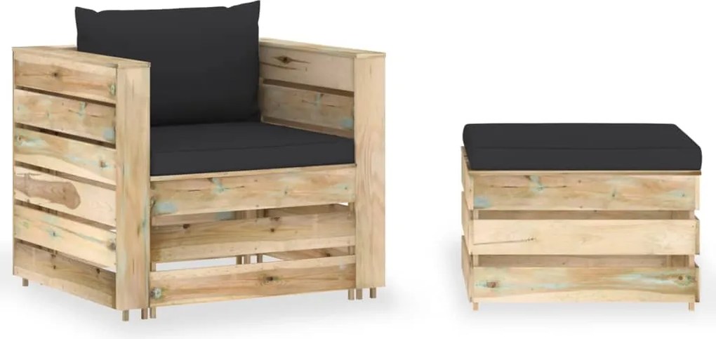 vidaXL 2 pcs conj. lounge jardim c/ almofadões madeira impreg. verde