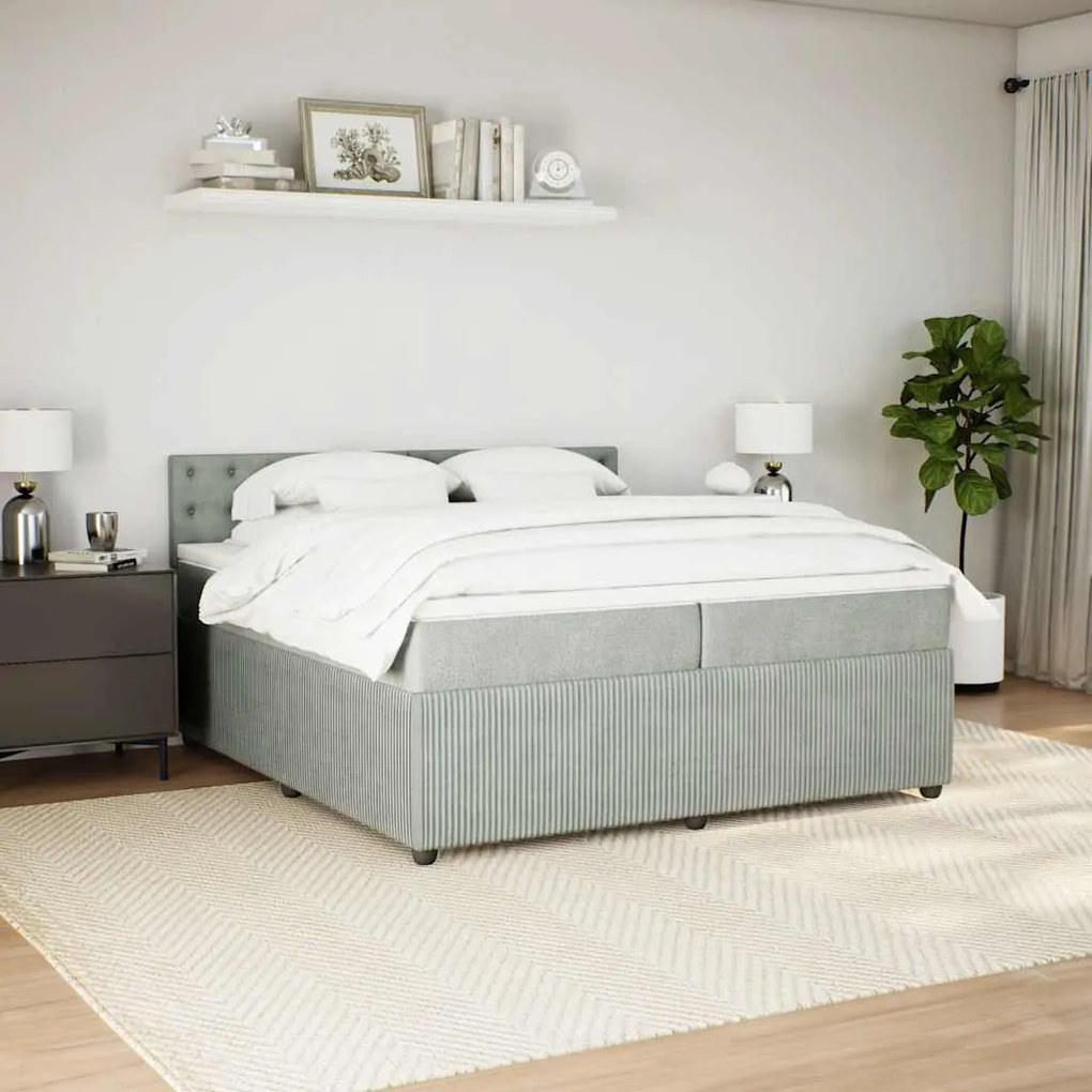 Cama com molas/colchão 200x200 cm veludo cinzento-claro