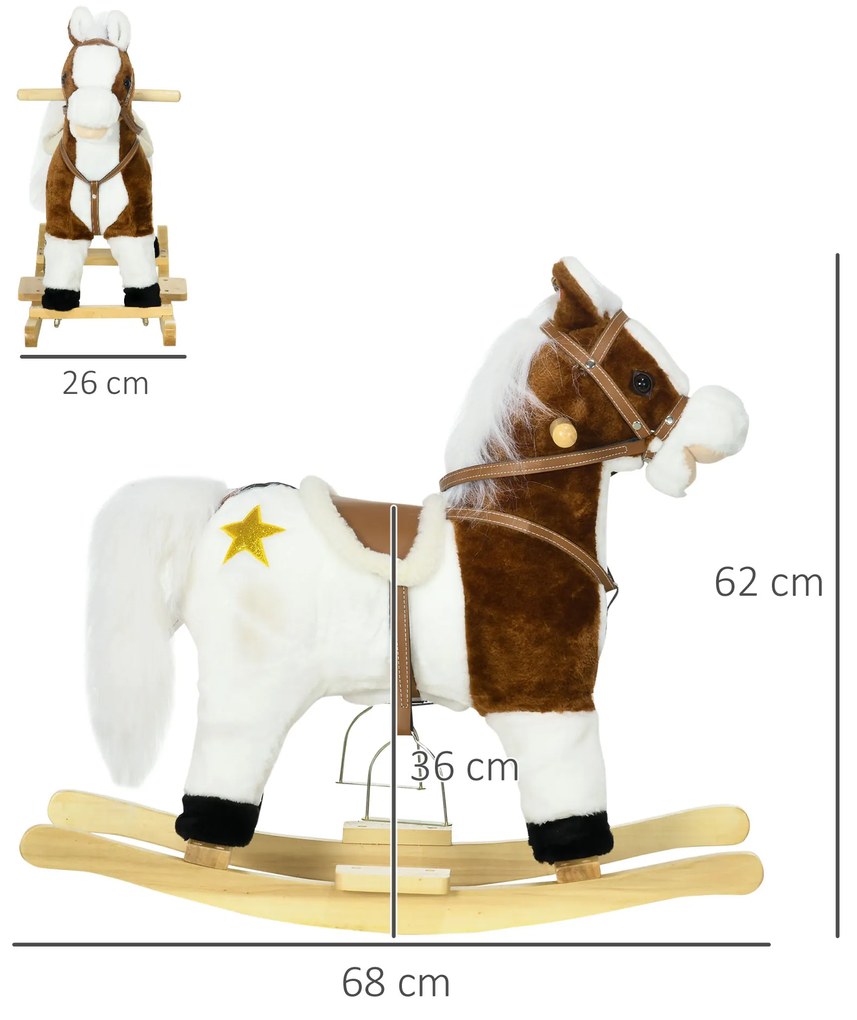 Cavalo Baloiço para Crianças com Música Som e Função de Movimento da Cauda Carga 30 kg 68x26x62 cm Castanho e branco