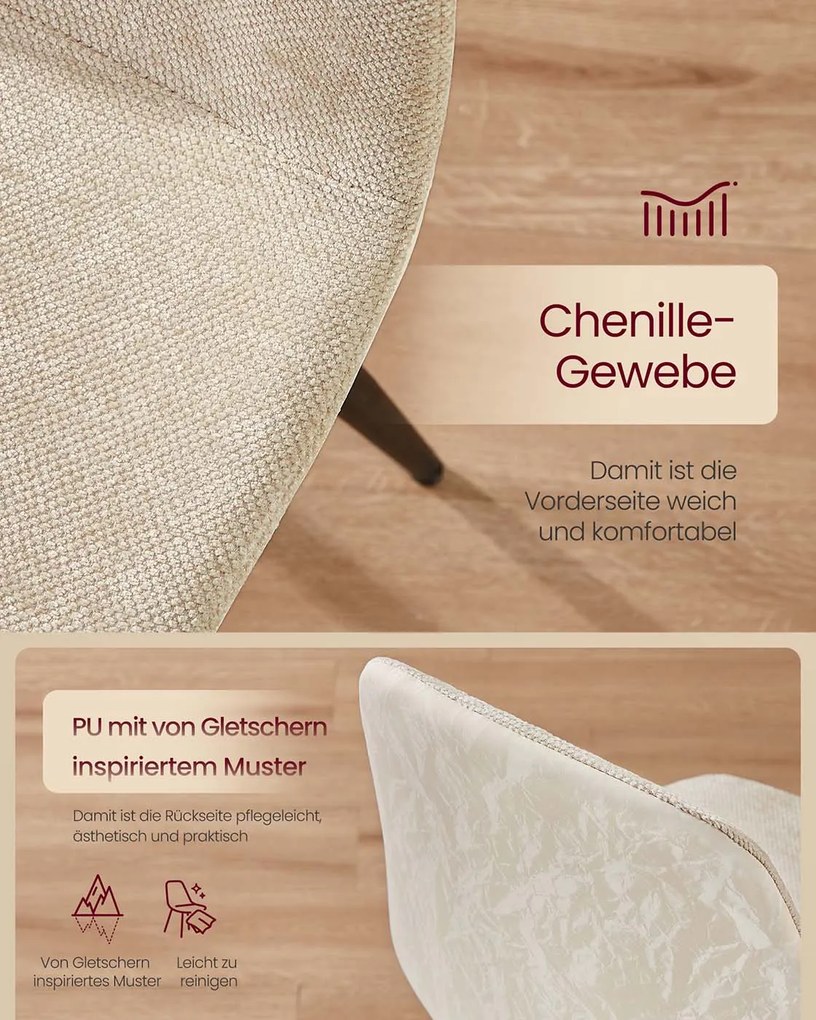 Conjunto de 4 cadeiras de sala de jantar em tecido 55 x 43,5 x 85,5 cm branco creme