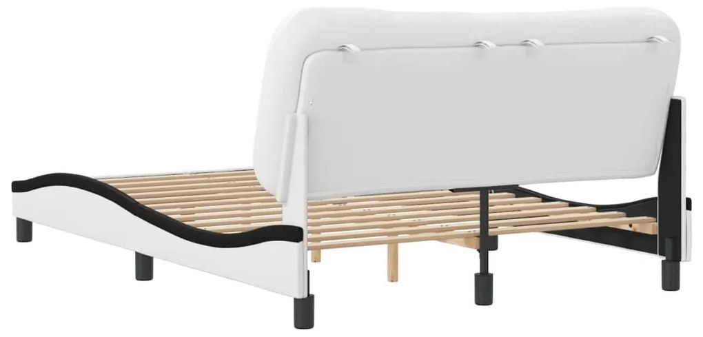 Estrutura cama c/ cabeceira couro artif. 140x190cm branco/preto