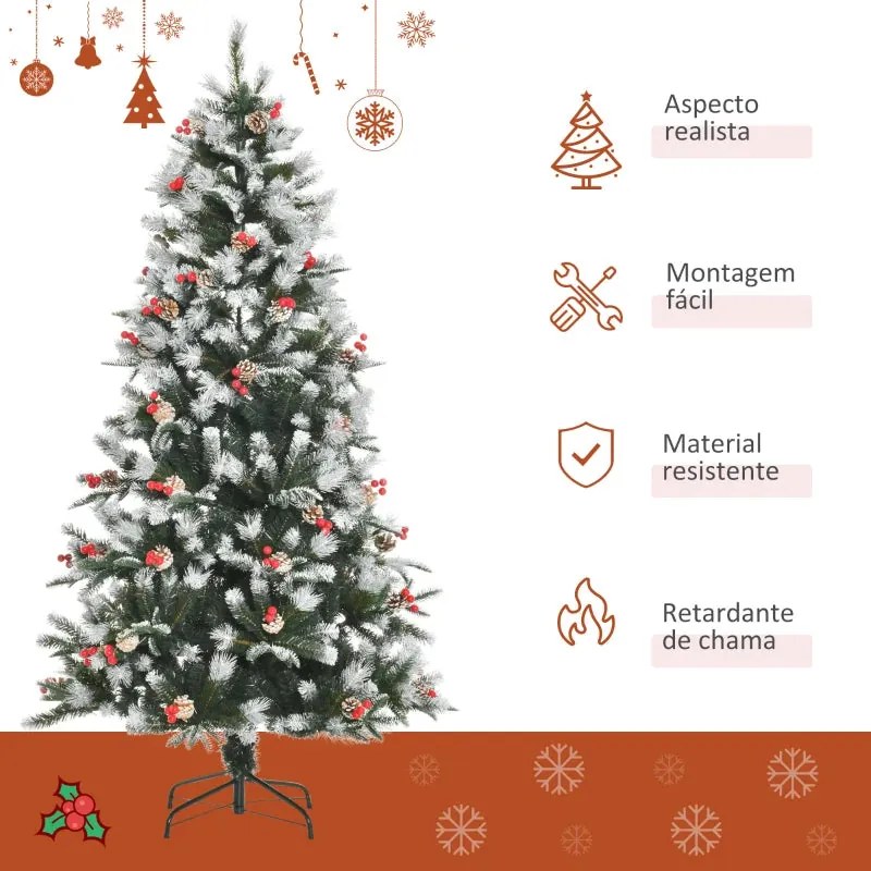 HOMCOM Árvore de Natal Artificial 180cm com 678 Ramas 53 Pinhas e 53 F