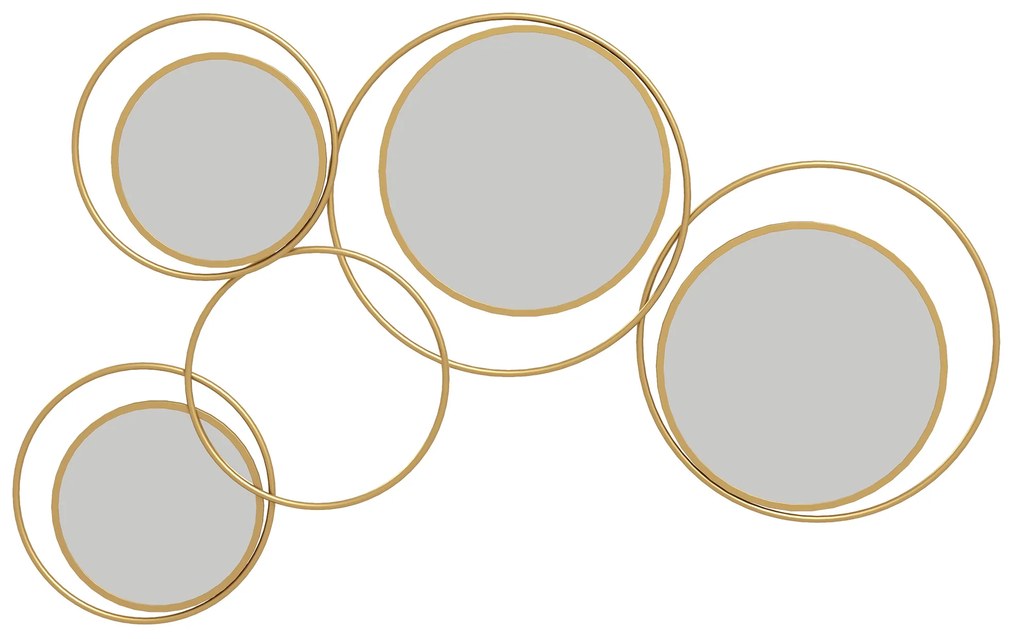HOMCOM Espelho Decorativo de Parede em Metal 3D Decoração de Parede Metálica com 4 Espelhos Redondos para Corredor 110x68 cm Dourado