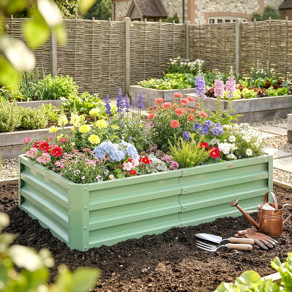 Floreira de Jardim Retangular, 120 x 60 x 30,5 cm, Aço Galvanizado, Verde