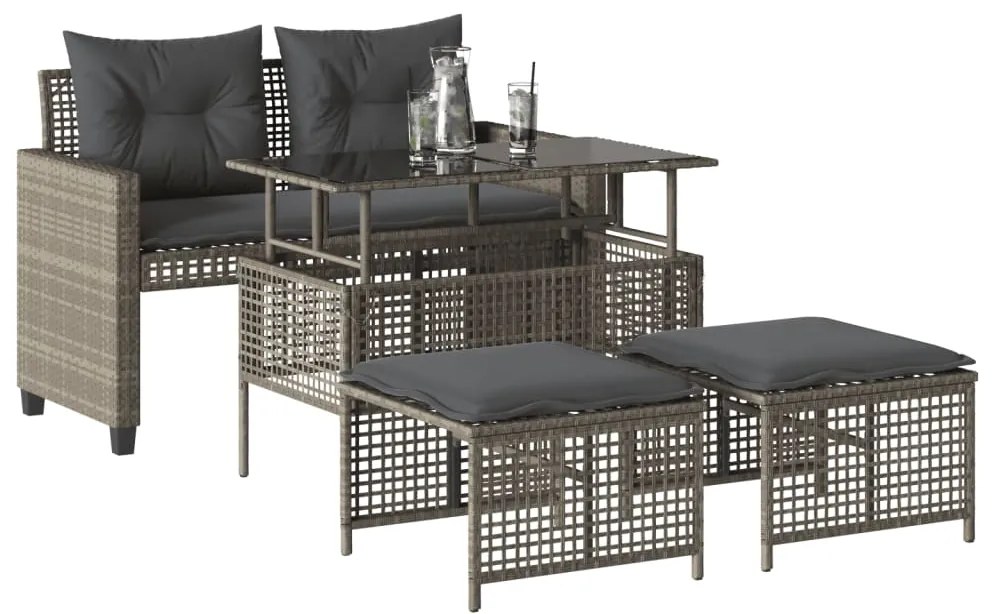4 pcs conj. sofás jardim c/ almofadões vime PE/vidro